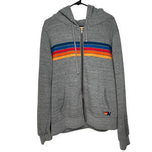 Aviator Nation 5-stripe Zip Hoodie Jacket Heather Gray Unisex Rainbow Size XL